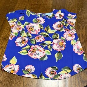 CeCe Blue Floral Women's Short Sleeve Blouse